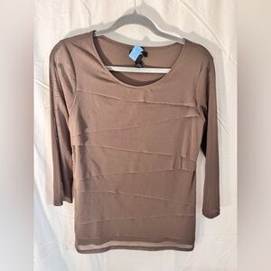 Alfani Sheer Fringe Detail Top Brown Gray Size M   Lined